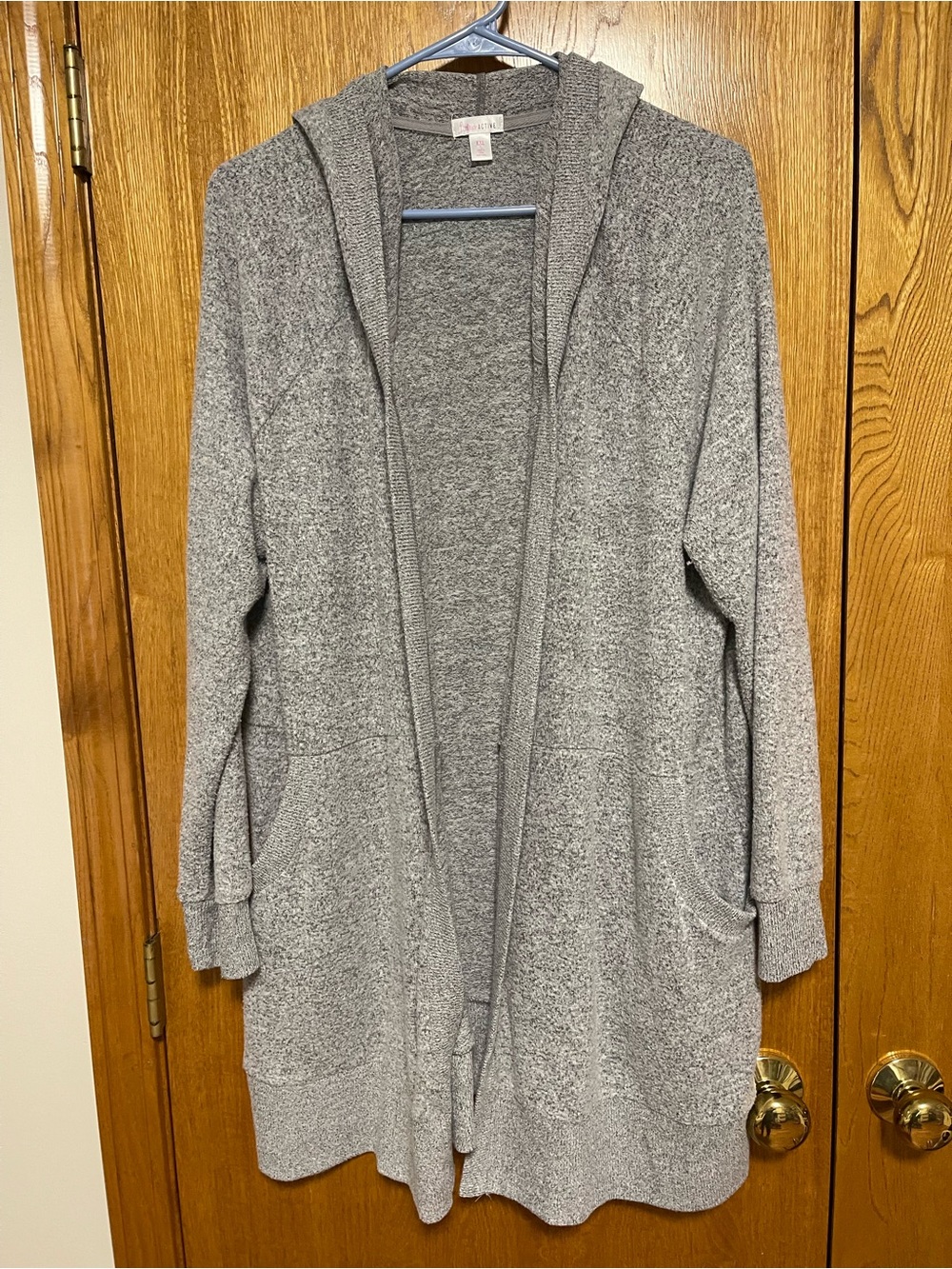 flirtitude Heather Gray Hooded Open-Front Cardigan